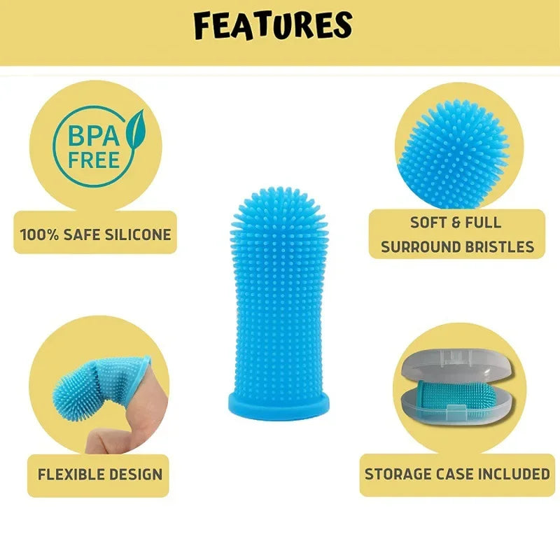 Soft Silicone Pet Finger Toothbrush – 360° Dental Care for Dogs & Cats