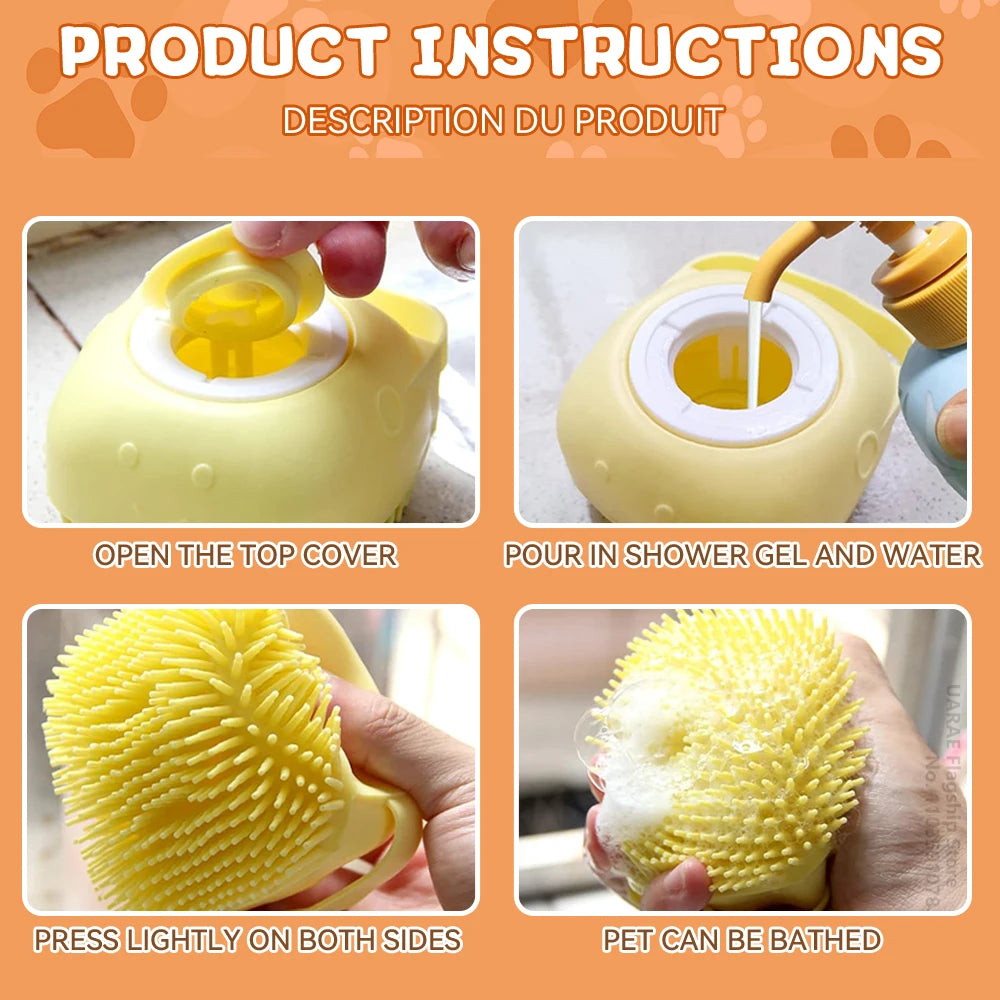 Pet Bath Brush – Silicone Shampoo Dispenser for Dogs & Cats