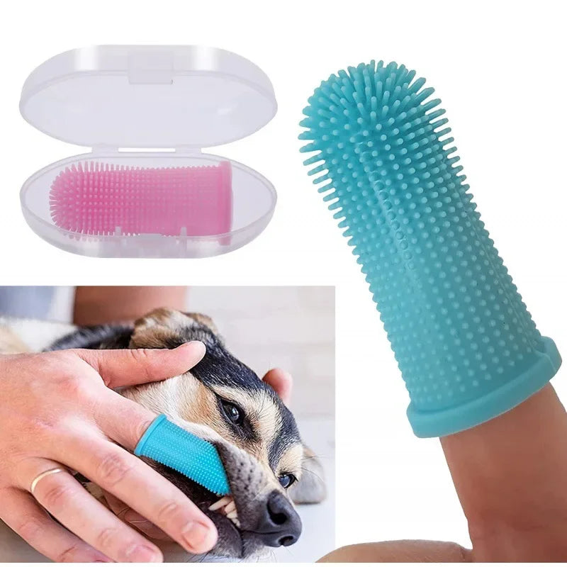 Soft Silicone Pet Finger Toothbrush – 360° Dental Care for Dogs & Cats